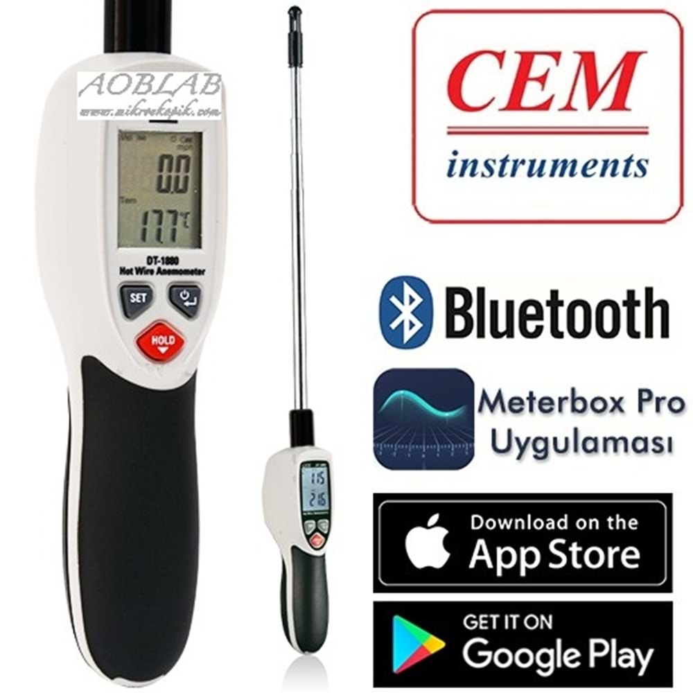 Cem DT-1880 Kızgın Tel Hava Hızı Ölçer Anemometre (Kayıt Özellikli)